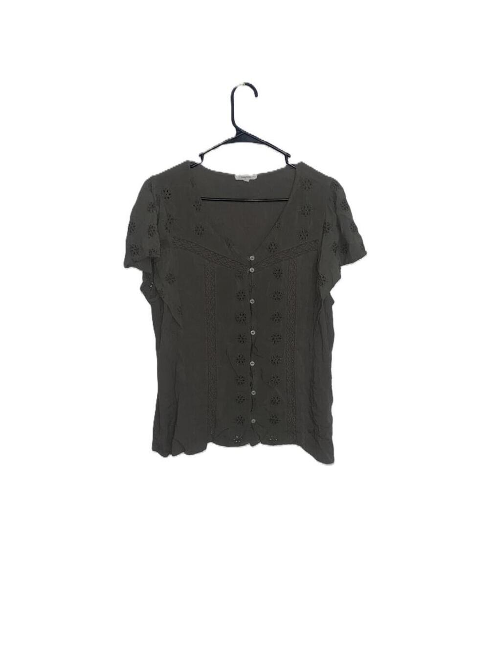 Maurices Olive Eyelet Boho Blouse Flutter Sleeve Plus Size 0X Chic Casual